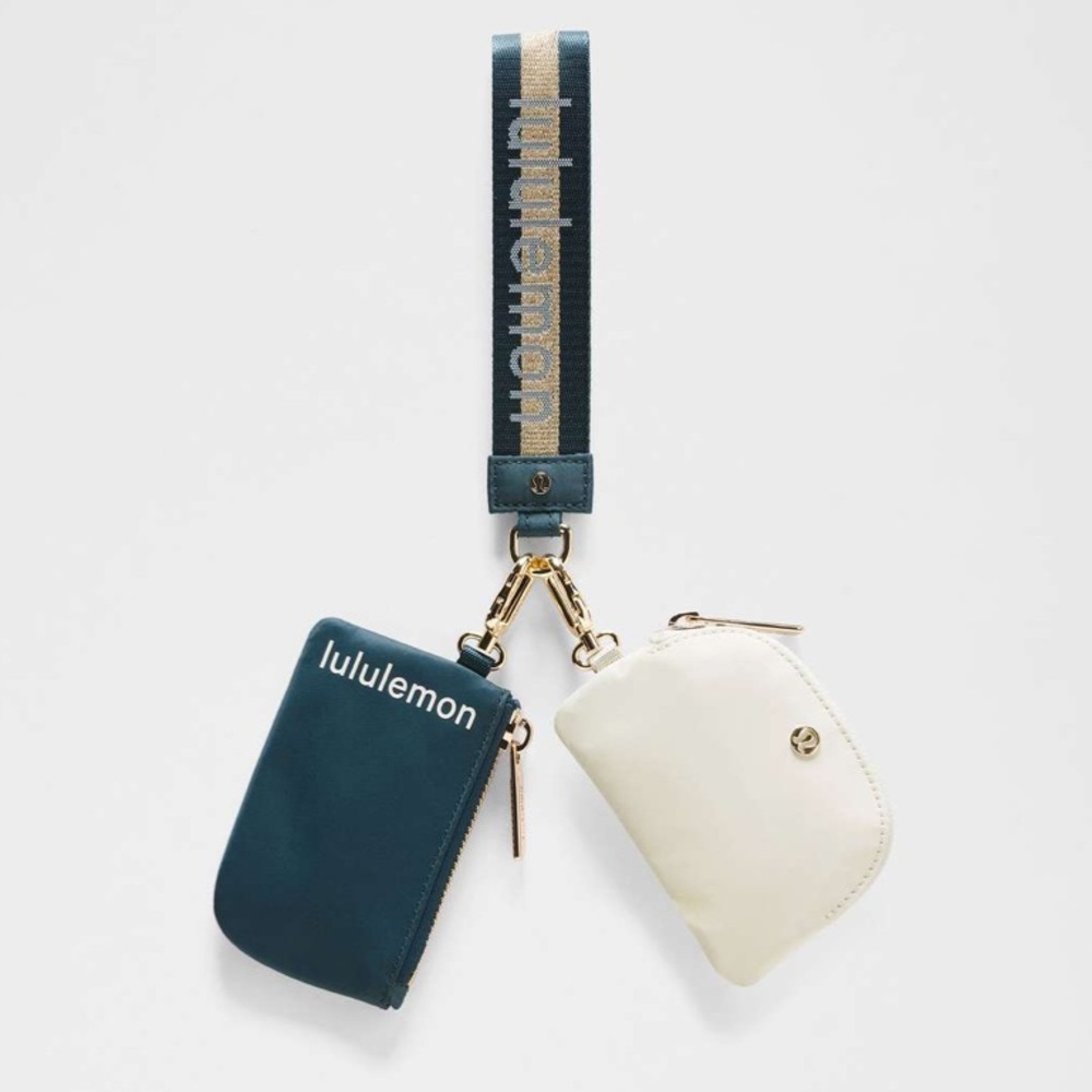 NWT Lululemon Dual Pouch Wristlet *Wordmark Color Warp | Teal/Gold/Bone